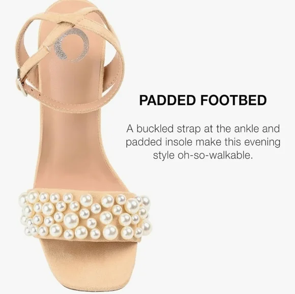 Journee Collection Tan Beige Microsuede Pearl Heel Sandals SZ 9.5 M - Picture 3 of 11